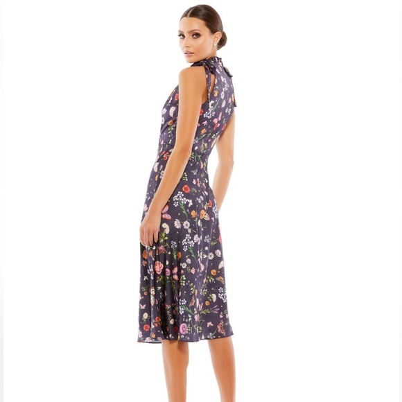 NWT Ieena for Mac Duggal Floral Print Halter Tie Neck Midi Dress - Size 12 - Picture 2 of 7
